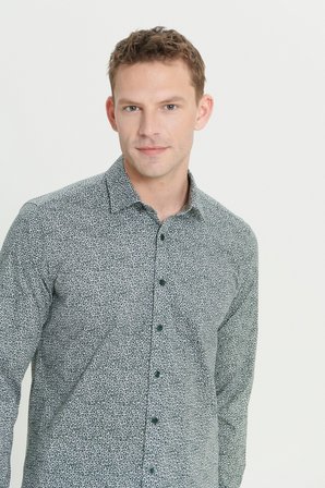 Pamuklu Slim Fit Dar Kesim Klasik Yaka Baskılı Gömlek