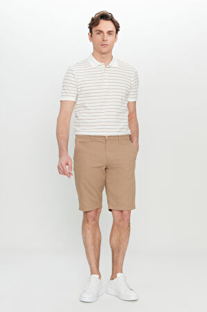 Slim Fit Dar Kesim Yan Cepli Gofre Desenli Şort