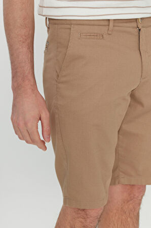 Slim Fit Dar Kesim Yan Cepli Gofre Desenli Şort