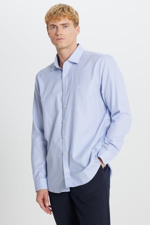 Non-Iron Ütü Gerektirmeyen %100 Pamuk Slim Fit Dar Kesim Klasik Yaka Armürlü Gömlek