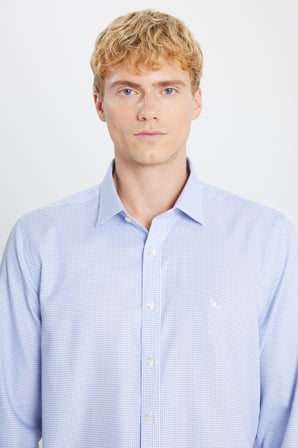 Non-Iron Ütü Gerektirmeyen %100 Pamuk Slim Fit Dar Kesim Klasik Yaka Armürlü Gömlek