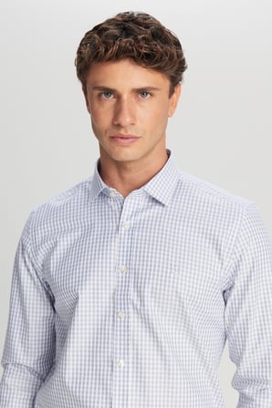 Ütü Gerektirmeyen %100 Pamuk Slim Fit Klasik Yaka Armürlü Gömlek