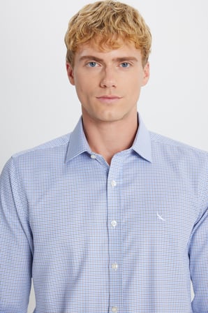 Ütü Gerektirmeyen %100 Pamuk Slim Fit Klasik Yaka Armürlü Gömlek
