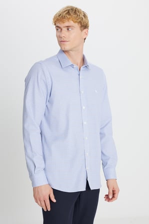 Ütü Gerektirmeyen %100 Pamuk Slim Fit Klasik Yaka Armürlü Gömlek