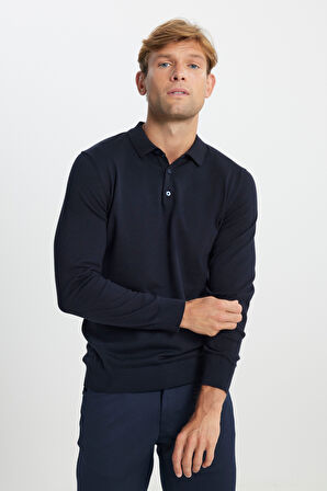 Pamuklu Standart Fit Normal Kesim Polo Yaka Triko Kazak