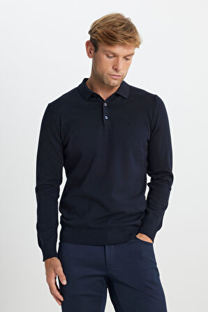 Pamuklu Standart Fit Normal Kesim Polo Yaka Triko Kazak