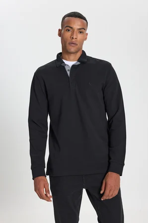 %100 Pamuk Slim Fit Dar Kesim Polo Yaka Uzun Kollu Tişört