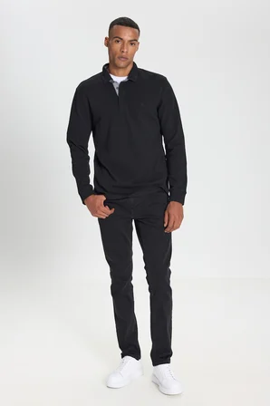 %100 Pamuk Slim Fit Dar Kesim Polo Yaka Uzun Kollu Tişört