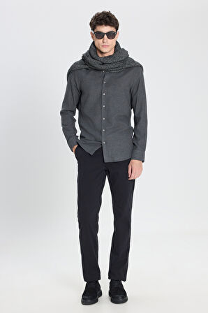 Pamuklu Flanel Slim Fit Dar Kesim Düğmeli Yaka Armürlü Gömlek
