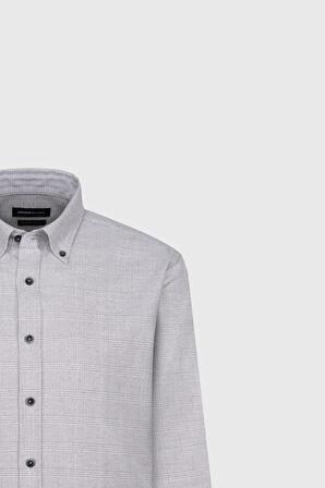 Oxford Slim Fit Dar Kesim Düğmeli Yaka Kareli Esnek Gömlek