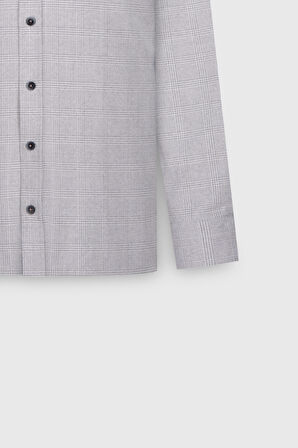 Oxford Slim Fit Dar Kesim Düğmeli Yaka Kareli Esnek Gömlek
