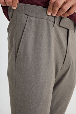 Slim Fit Dar Kesim Beli Gizli Lastikli Yan Cepli Esnek Klasik Pantolon
