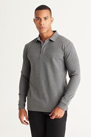 Pamuklu Slim Fit Dar Kesim Polo Yaka Uzun Kollu Esnek Tişört