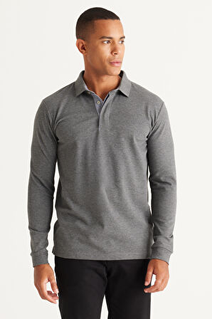 Pamuklu Slim Fit Dar Kesim Polo Yaka Uzun Kollu Esnek Tişört