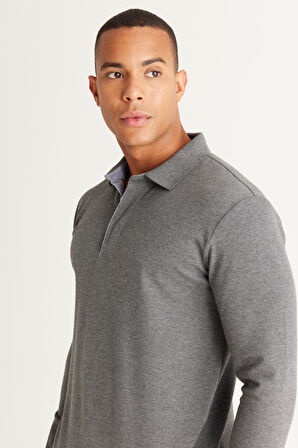 Pamuklu Slim Fit Dar Kesim Polo Yaka Uzun Kollu Esnek Tişört