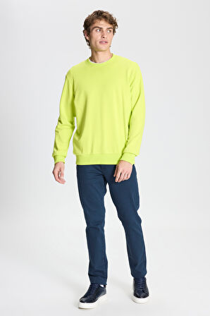 Erkek ACI SARI Standart Fit Normal Kesim Bisiklet Yaka Pamuklu Sweatshirt
