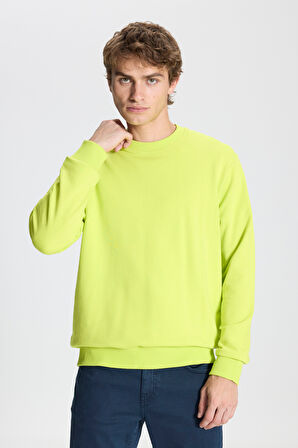 Erkek ACI SARI Standart Fit Normal Kesim Bisiklet Yaka Pamuklu Sweatshirt