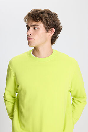 Erkek ACI SARI Standart Fit Normal Kesim Bisiklet Yaka Pamuklu Sweatshirt