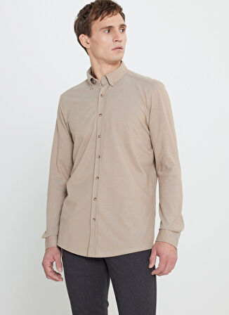 Altınyıldız Classics Slim Fit Düğmeli Yaka Vizon Erkek Gömlek ACE202510304_GÖMLEK PAR DY