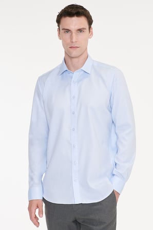 Non-Iron %100 Pamuk Slim Fit Dar Kesim Klasik Yaka Armürlü Gömlek