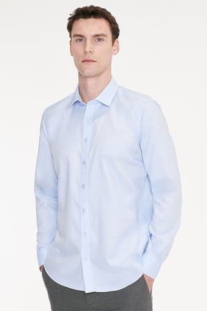 Non-Iron %100 Pamuk Slim Fit Dar Kesim Klasik Yaka Armürlü Gömlek