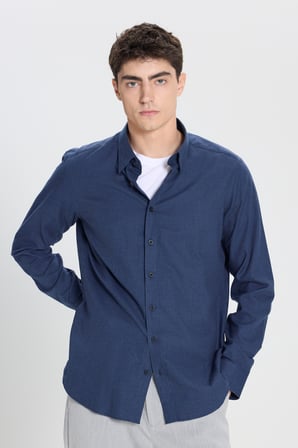 %100 Pamuk Slim Fit Dar Kesim Düğmeli Yaka Flanel Gömlek