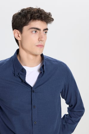 %100 Pamuk Slim Fit Dar Kesim Düğmeli Yaka Flanel Gömlek