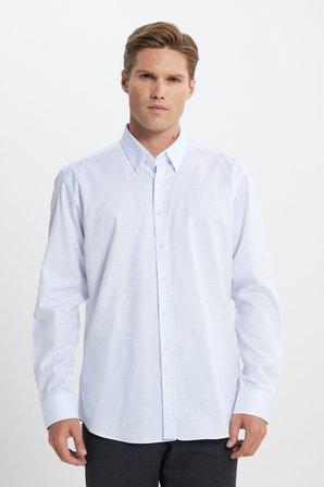 %100 Pamuk Comfort Fit Rahat Kesim Gizli Düğmeli Yaka Kareli Gömlek