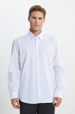 %100 Pamuk Comfort Fit Rahat Kesim Gizli Düğmeli Yaka Kareli Gömlek
