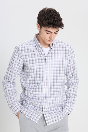 %100 Pamuk Slim Fit Dar Kesim Düğmeli Yaka Kareli Flanel Gömlek