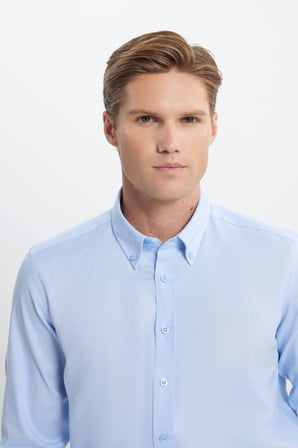 %100 Pamuk Slim Fit Dar Kesim Düğmeli Yaka Oxford Gömlek