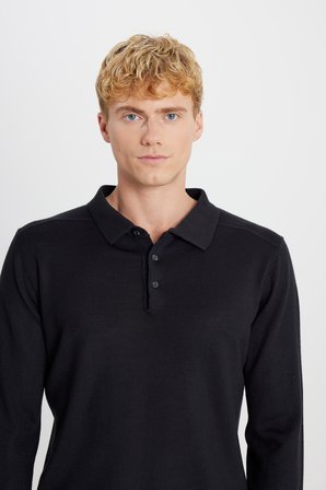 Yünlü Standart Fit Normal Kesim Polo Yaka Triko Kazak