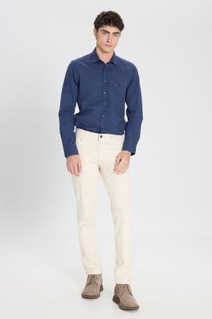 %100 Pamuk Flanel Slim Fit Dar Kesim Klasik Yaka Armürlü Gömlek