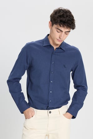 %100 Pamuk Flanel Slim Fit Dar Kesim Klasik Yaka Armürlü Gömlek