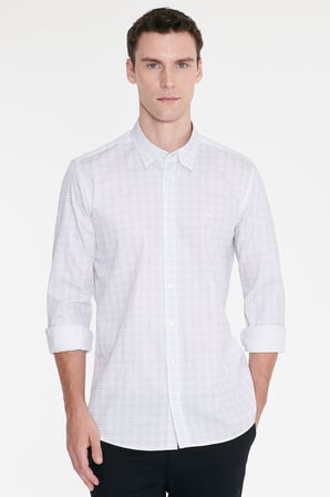 %100 Pamuk Slim Fit Dar Kesim Klasik Yaka Baskılı Gömlek