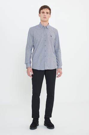 %100 Pamuk Oxford Slim Fit Dar Kesim Gizli Düğmeli Yaka Kareli Gömlek