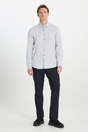 %100 Pamuk Flanel Slim Fit Dar Kesim Gizli Düğmeli Yaka Gömlek