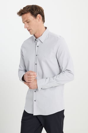 %100 Pamuk Flanel Slim Fit Dar Kesim Gizli Düğmeli Yaka Gömlek