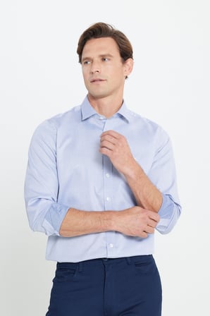 %100 Pamuk Slim Fit Dar Kesim Armürlü Gömlek