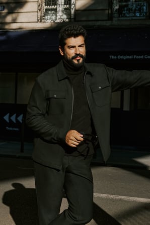 Slim Fit Dar Kesim Gömlek Yaka Diagonal Desenli Yan Cepli Takım Elbise