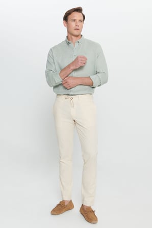 Slim Fit Dar Kesim %100 Pamuk Yan Cep Pileli Pantolon