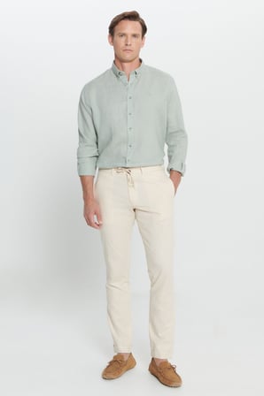 Slim Fit Dar Kesim %100 Pamuk Yan Cep Pileli Pantolon