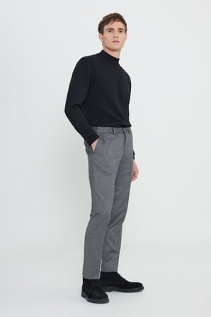 Comfort Fit Rahat Kesim Beli Gizli Lastikli Desenli Esnek Yan Cep Klasik Pantolon