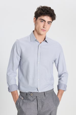 Pamuklu Slim Fit Dar Kesim Klasik Yaka Armürlü Gömlek