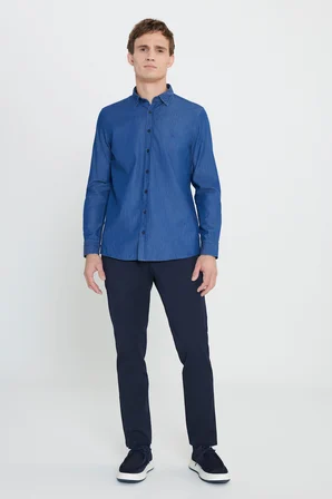 %100 Pamuk Slim Fit Dar Kesim Jean Kot Denim Gömlek