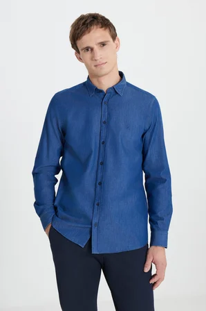 %100 Pamuk Slim Fit Dar Kesim Jean Kot Denim Gömlek