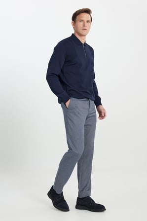 Comfort Fit Rahat Kesim Beli Gizli Lastikli Yan Cep Desenli Klasik Esnek Pantolon