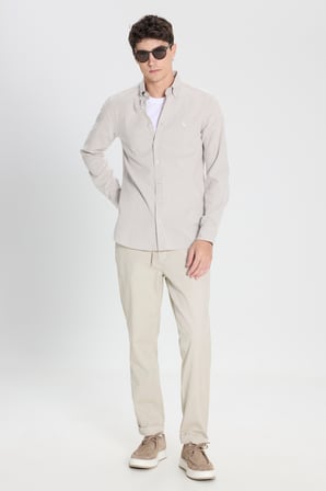 Pamuklu Slim Fit Diagonal Desenli Pileli Yan Cep Casual Pantolon