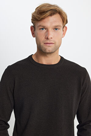 Pamuklu Standart Fit Normal Kesim Bisiklet Yaka Jakarlı Triko Kazak