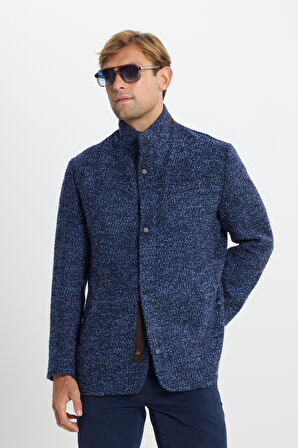 Yünlü Standart Fit Normal Kesim Dik Yaka Yan Cepli Mont